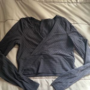 Navy Blue Long Sleeve Cropped Shirt